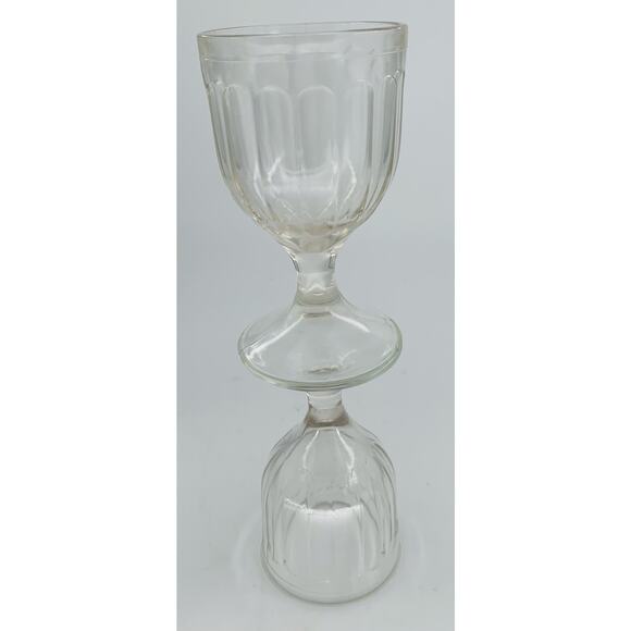 Vintage Goblets Set Clear Pressed Glass 4 Ounce Lot of 2 Stemmed Ribbed Small - Picture 6 of 7